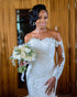Gorgeous Mermaid Lace Wedding Dresses Full Sleeves Appliques Sheer Neckline Tulle Trumpet Wedding Gown African